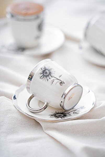 ACAR Melody 6 Kişilik Porselen Kahve Fincanı Takımı 90 ml 5142 Silver Model-2