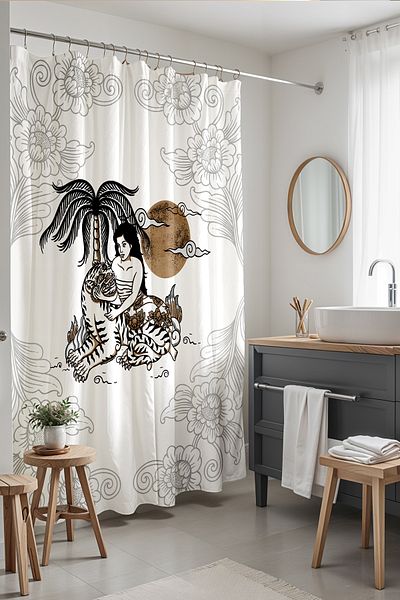 EVPANYA Κουρτίνα μπάνιου & μπανιέρας Bohemian Moonlight Tiger Pattern 175x200cm
