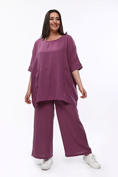 Ebsumu Pantaloni de damă cu picior lat, extra confortabili, mov
