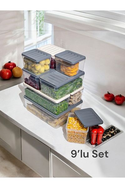 teknotrust 9Pcs Deep Color Refrigerator Organizer Icebox & Microwave Storage Container 1X5300 2X2500 2X2470 4X110