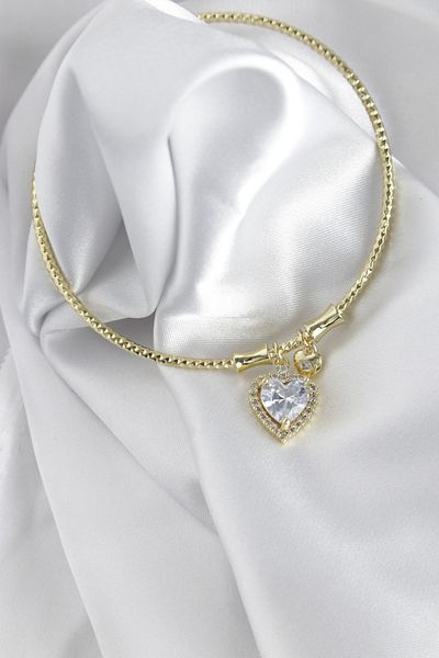 Store Diamond Heart Detail Steel Gold Bracelet
