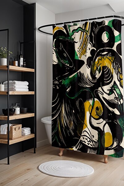 EVPANYA Абстрактні геометричні фігури Душова завіса - 175x200см Чорний Зелений