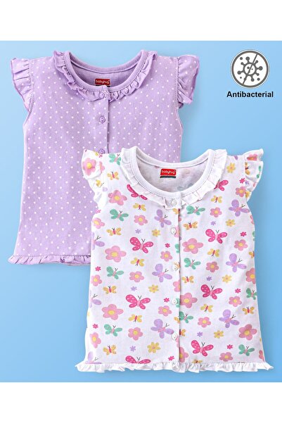 Babyhug Babyhug 100% Cotton Antibacterial Vest Pack of 2 with Polka Dots & Bu...