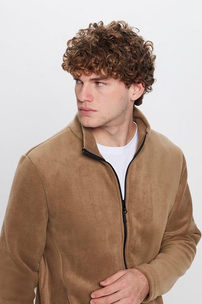 Tudors Unisex Χακί Ζακέτα Fleece με πλήρη εφαρμογή με φερμουάρ, ανθεκτική στο κρύο