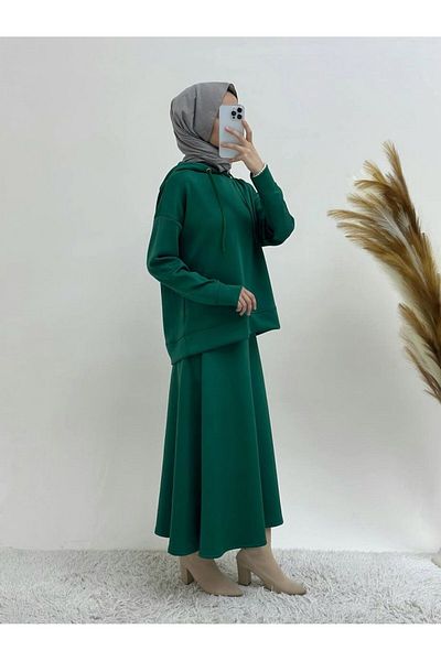 Modamorfo طقم تنورة بغطاء للرأس - زمردي