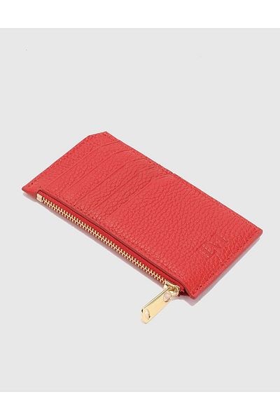 İLVİ Pereira Genuine Floater Leather Unisex Red Card Holder