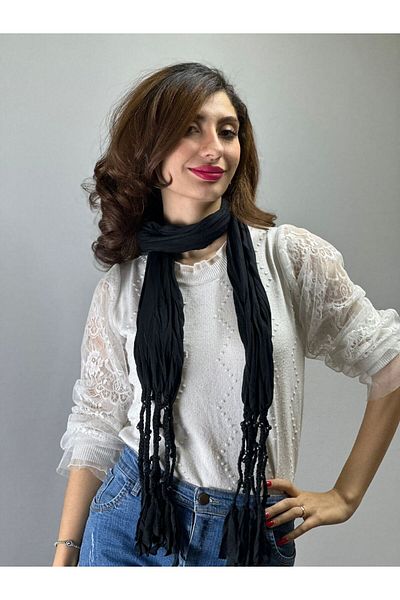 Gönülden Tasarım EșARFĂ MÂRGELE PENTRU FEMEI MOALE 130X40 CM Negru