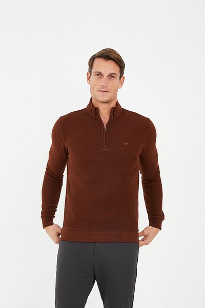 Maccali Ανδρικό φούτερ με μισό φερμουάρ Fisherman Basic Long Cinnamon