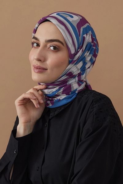 Modakaşmir 110X110 Zebra Print Cotton Scarf - Indigo