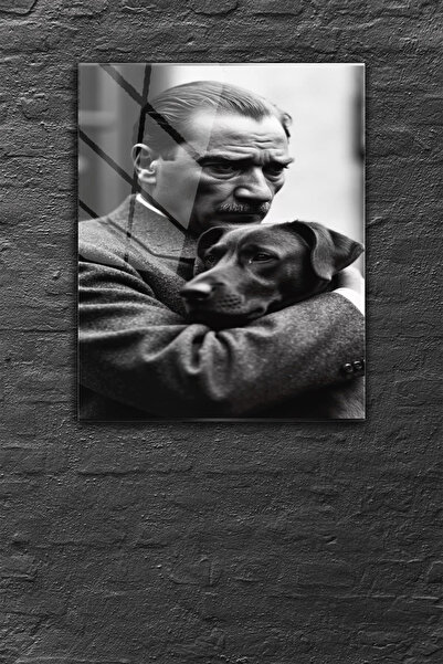 z zizuph Siyah Beyaz Mustafa Kemal Atatürk ve Köpeği, 4 mm Temperli Kırılmaz ...