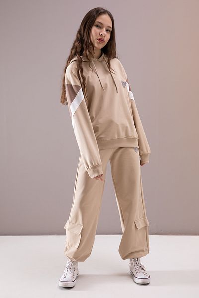 Cansın Mini Μπεζ Cargo Pocket Girl's Logo Διπλό Σετ 19868