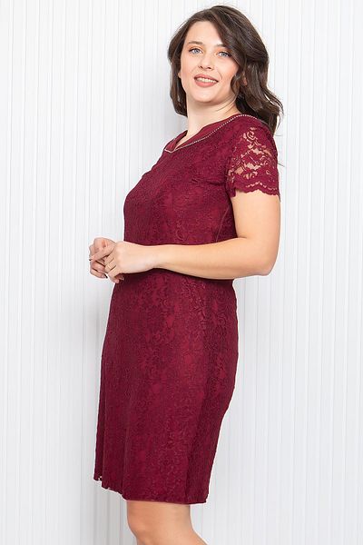 Modaviki Stone Embroidered Lace Fabric Evening Dress Burgundy Mda3091