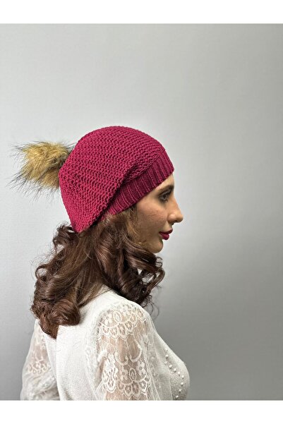 Gönülden Tasarım POMPON DE BLANĂ TRICOTAT FEMEI BERETA PALET
