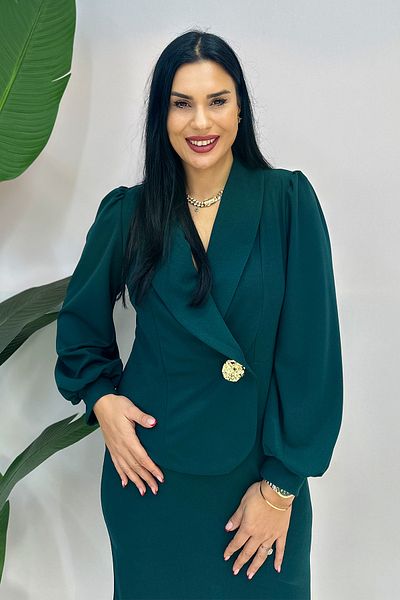 GÖKSEL Green Plus Size Dress - Button Detail