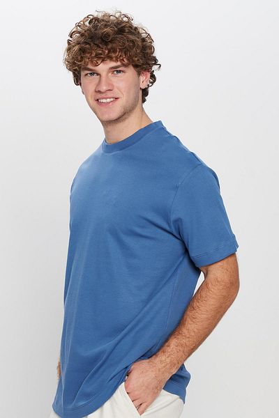 Tudors Unisex Relax Fit Άνετη κοπή 100% βαμβακερή μαλακή υφή Basic T-shirt Indigo με λαιμόκοψη