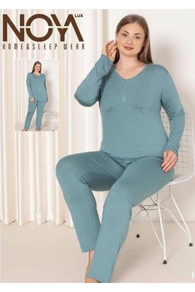 Freeista Plus Size Mint Green Viscose Pajama Set - Ring