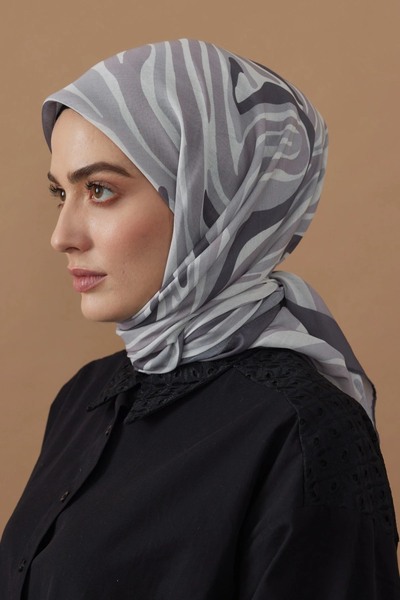 Modakaşmir 110X110 Zebra Patterned Cotton Scarf - Silver