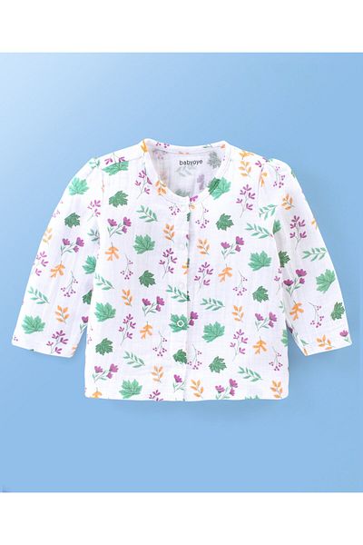 Babyoye Babyoye Eco Conscious Double Gauge Full Sleeves Vest Floral Print & Embroidery Pack Of 2 - White