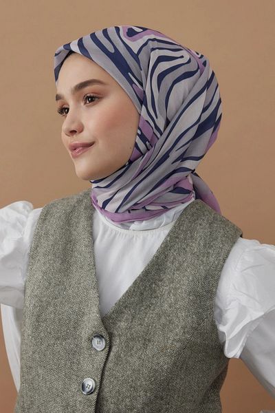 Modakaşmir Lilac Zebra Patterned 110X110 Cotton Scarf
