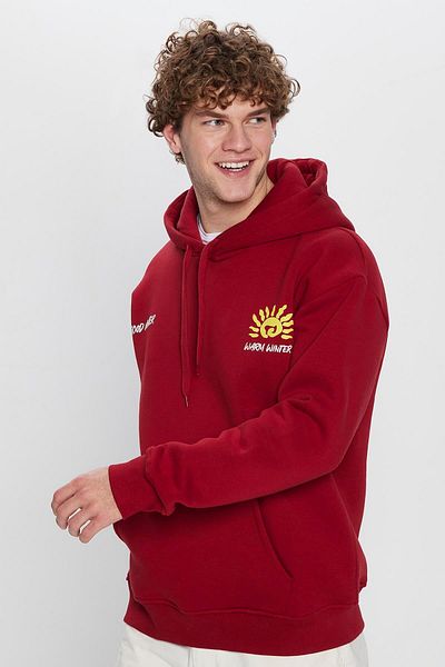 Tudors Φούτερ με κουκούλα Unisex Oversize, βαμβακερή μαλακή υφή, εμπριμέ Claret Red Hooded φούτερ