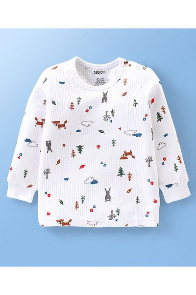 Babyoye Babyoye Cotton Modal Full Sleeves Thermal Inner Wear Vest & Pajama Bunny Print - White