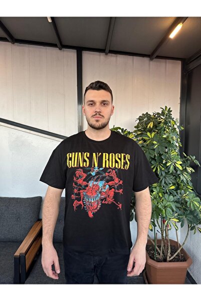 Kübra Tekstil Ανδρικό μπλουζάκι με στάμπα με άνετη εφαρμογή Guns N'Roses - κοντομάνικο μπλουζάκι με λαιμόκοψη