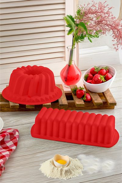 Silicorner 2 Pieces Red Silicone Cake Mold Set Baton Cake Mold - Oval Cake Mold