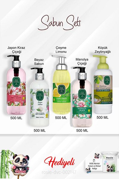 Eyüp Sabri Tuncer Soap Package 500 ml Magnolia, White Soap, Lemon, Olive Oil, Cherry and Rosie