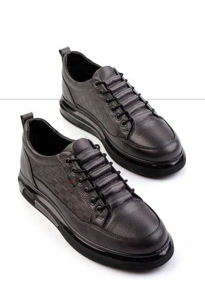 Bambi Gray Leather Men's Casual Shoes E01398473403