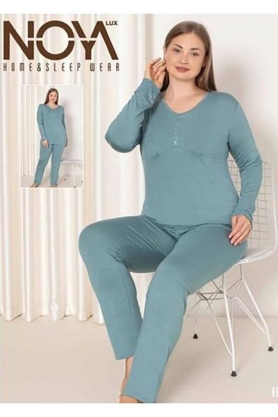 Freeista Plus Size Mint Green Viscose Pajama Set - Ring
