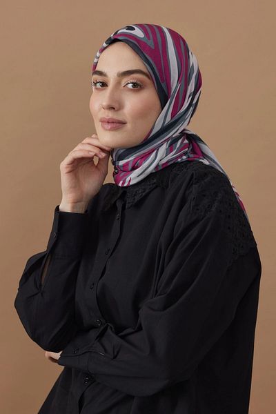 Modakaşmir Smoked Colorful 110X110 Zebra Patterned Cotton Scarf