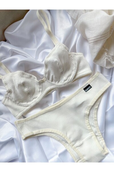 blackstrip Rosy Whisper Pamuklu Ribanna Kumaş Balenli Bralet ve Külot Seti