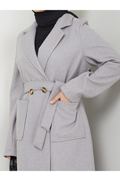 VOLT CLOTHİNG Women's Jacket Collar Buttoned Belted Cashmere Coat