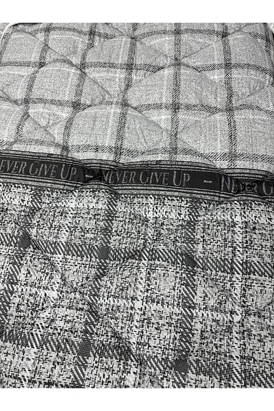 Clasy 100% Cotton Ranforce Single Quilt Gray Plaid Flower Pattern