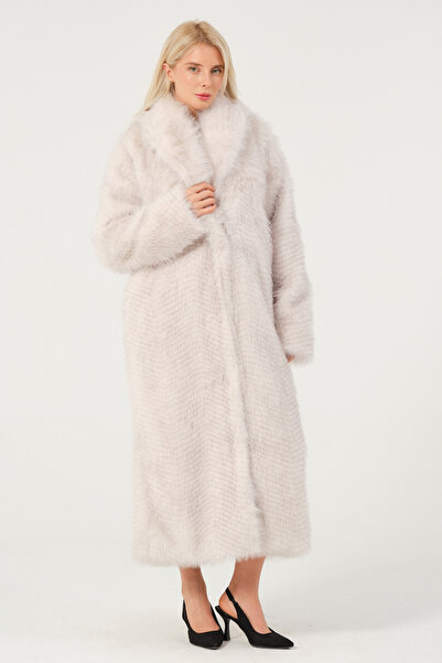 eva clothing Kadın Beyaz Lüks Uzun Suni Kürk Kaban 12346144eva-1