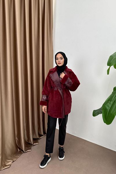 QUQA Burgundy Plush Coat - Zippered