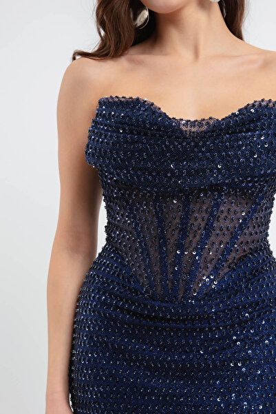 Lafaba Női sötétkék mellszobor, csillogó hosszú estélyi ruha