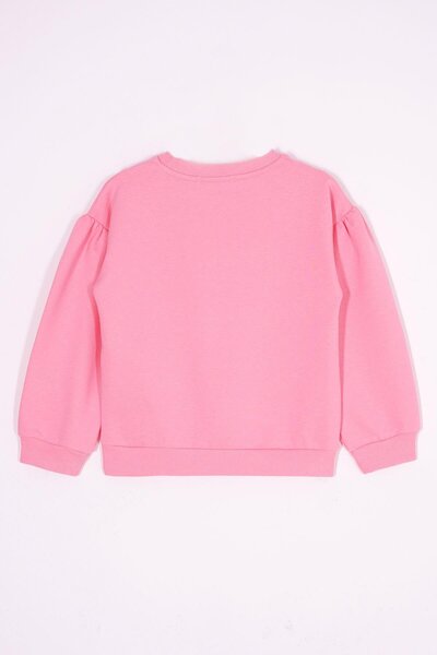 zepkids Bisiklet Yaka Uzun Kol Yırtmaçta Papatya Detaylı Uzun Kollu Pembe Renk Kız Çocuk Eşofman Takımı