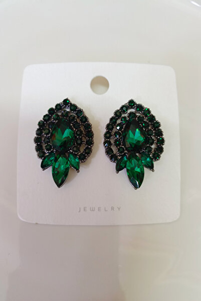 Glaren Yeşil Cam Taşlı Abiye Kadın Küpe