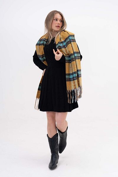 FENZA SCARF LOLA SQUARE STRIPES MODEL LANA-AKRILIC MIXTĂ BATĂ DE IARNĂ