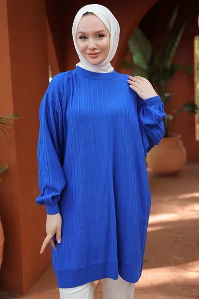 hafsamina Saks Colorful Balloon Sleeve Knitwear Tunic - Hm2519