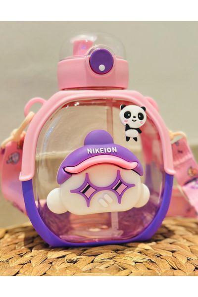 CNSZ Practical Stylish Water Bottle with Straw - Transparent Character Design
