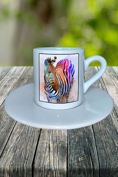 Arken Design Zebra Printed Turkish Coffee Cup with Plate Customizable Model 4