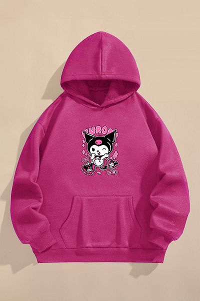 FEEL STYLE Thick Winter Children's Sweatshirt - Three Thread Raster, Heart Printed |   Kuromi̇