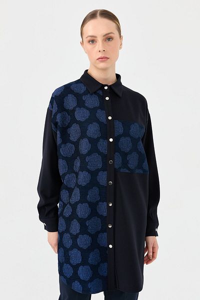 Esswaap Black Floral Print Chenille Shirt
