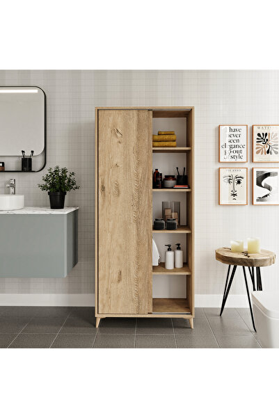 WENCE Sürgülü Çok Amaçlı Banyo Dolabı Meşe - Tamamı 1. Kalite Mdf