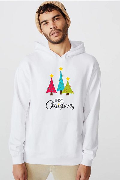 Tshirthane Καλά Χριστούγεννα Λευκό ανδρικό φούτερ με κουκούλα 3 κορδονιών