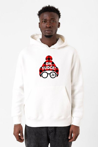 Tshirthane Φούτερ Oh Fudge Christmas White Ανδρικό φούτερ με κουκούλα 3 κορδονιών