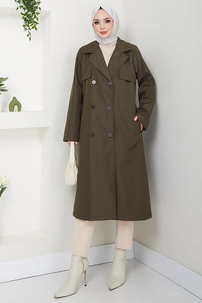 hafsamina Χακί Μεγάλο Μέγεθος Trench Coat - HM2637