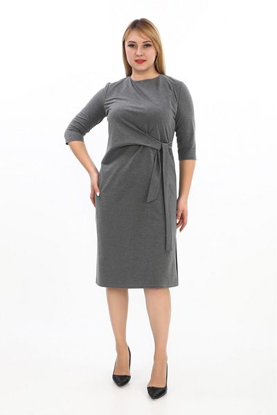 etselements Gray Evening Dress - Slit and Tie Waist, Model 7077